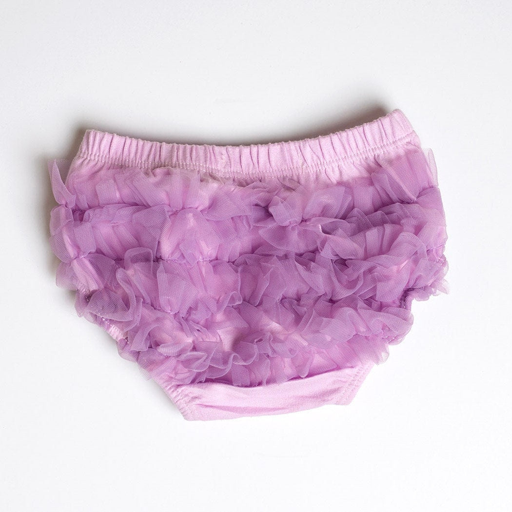 Purple Lavender Short Sheer Ruffled Baby Bloomer