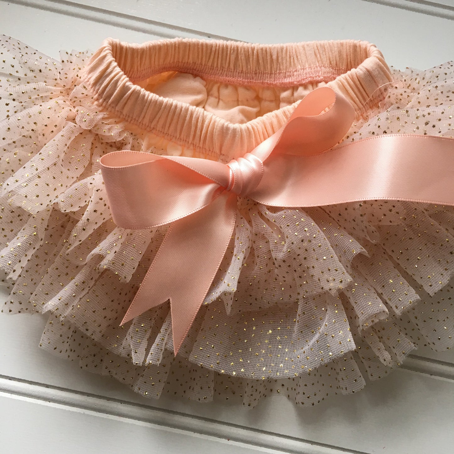 Peach with Gold Glitter Tutu Bloomer All Around Ruffled Bloomer