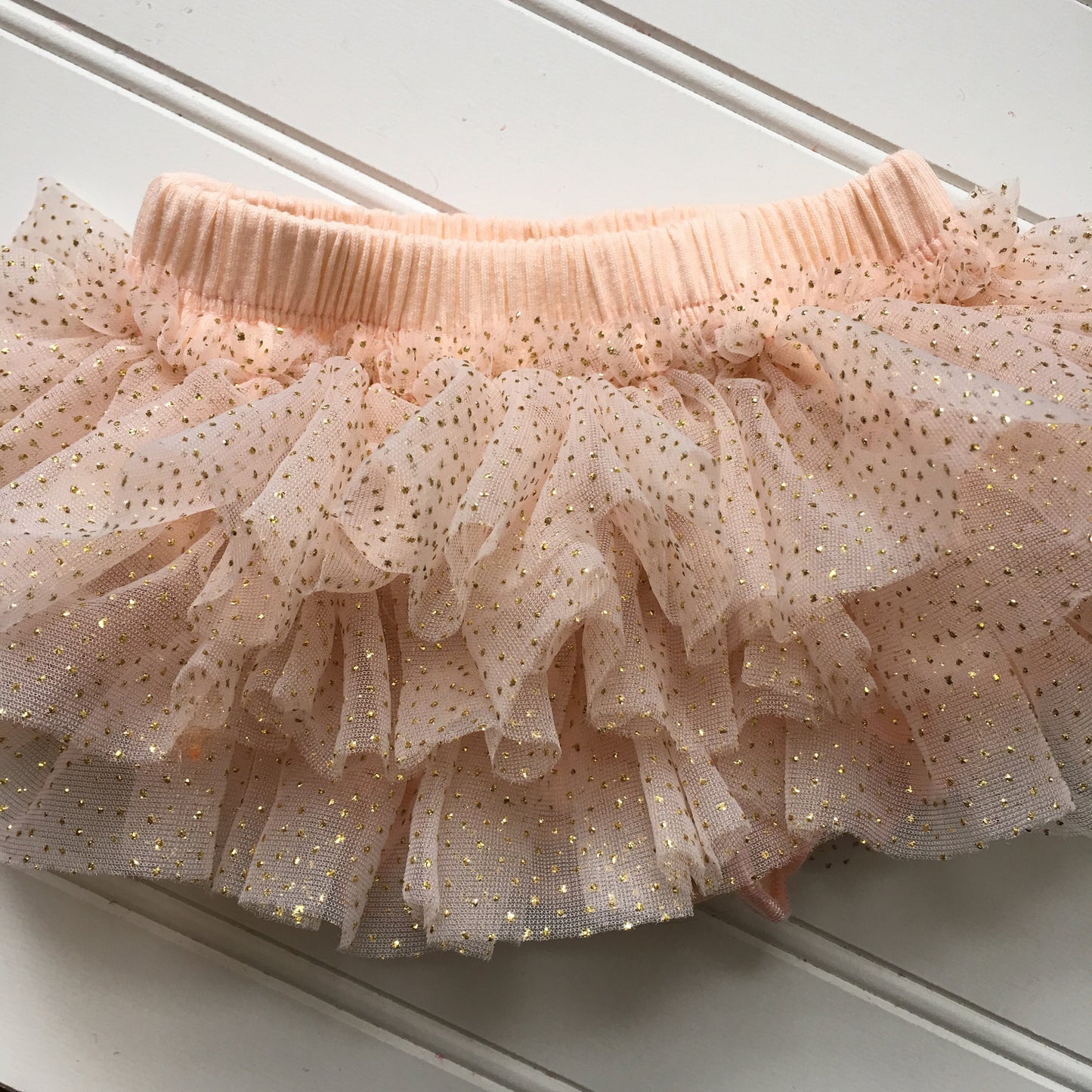 Peach with Gold Glitter Tutu Bloomer All Around Ruffled Bloomer