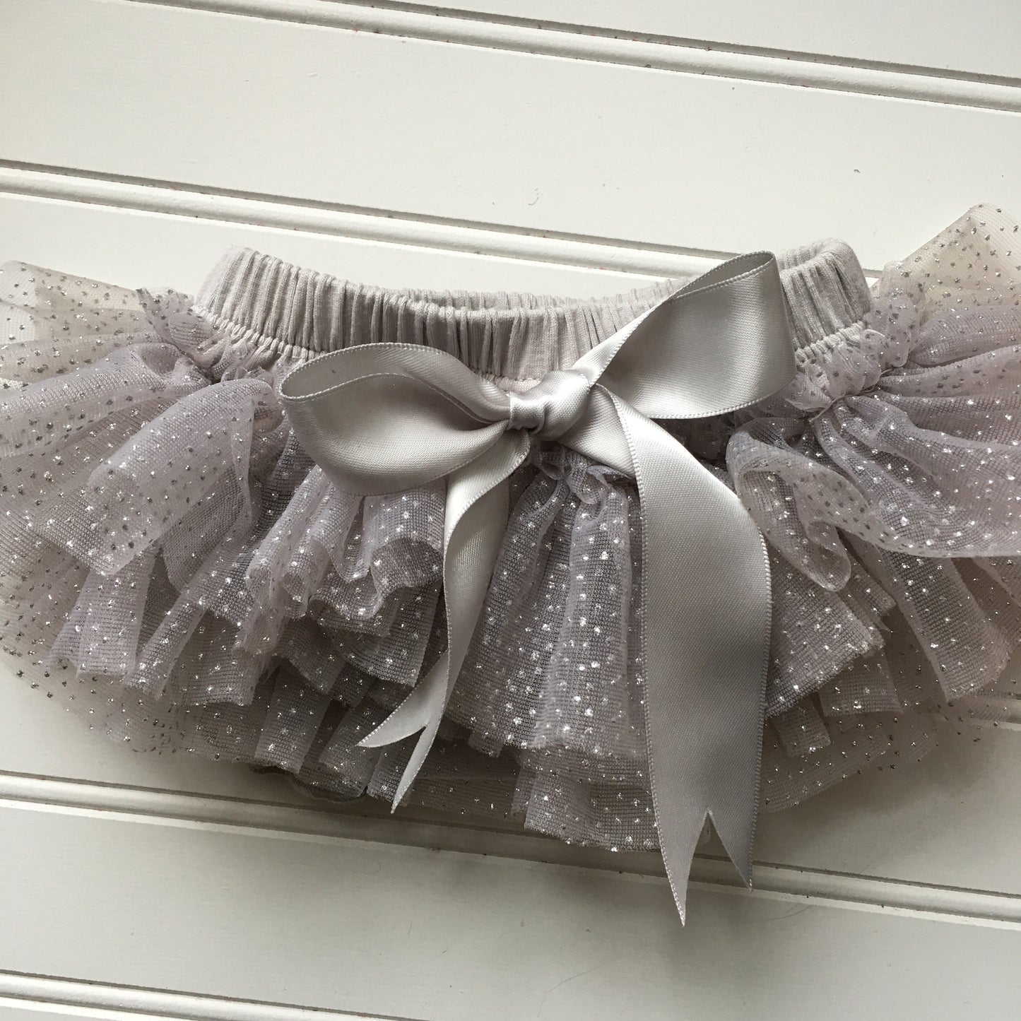 Light Gray and Silver Glitter Tutu Bloomer All Around Ruffled Bloomer