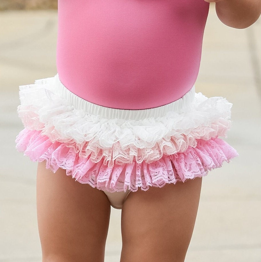 Pink and White Cupcake Layer Lace Tutu Bloomer All Around Ruffled Bloomer