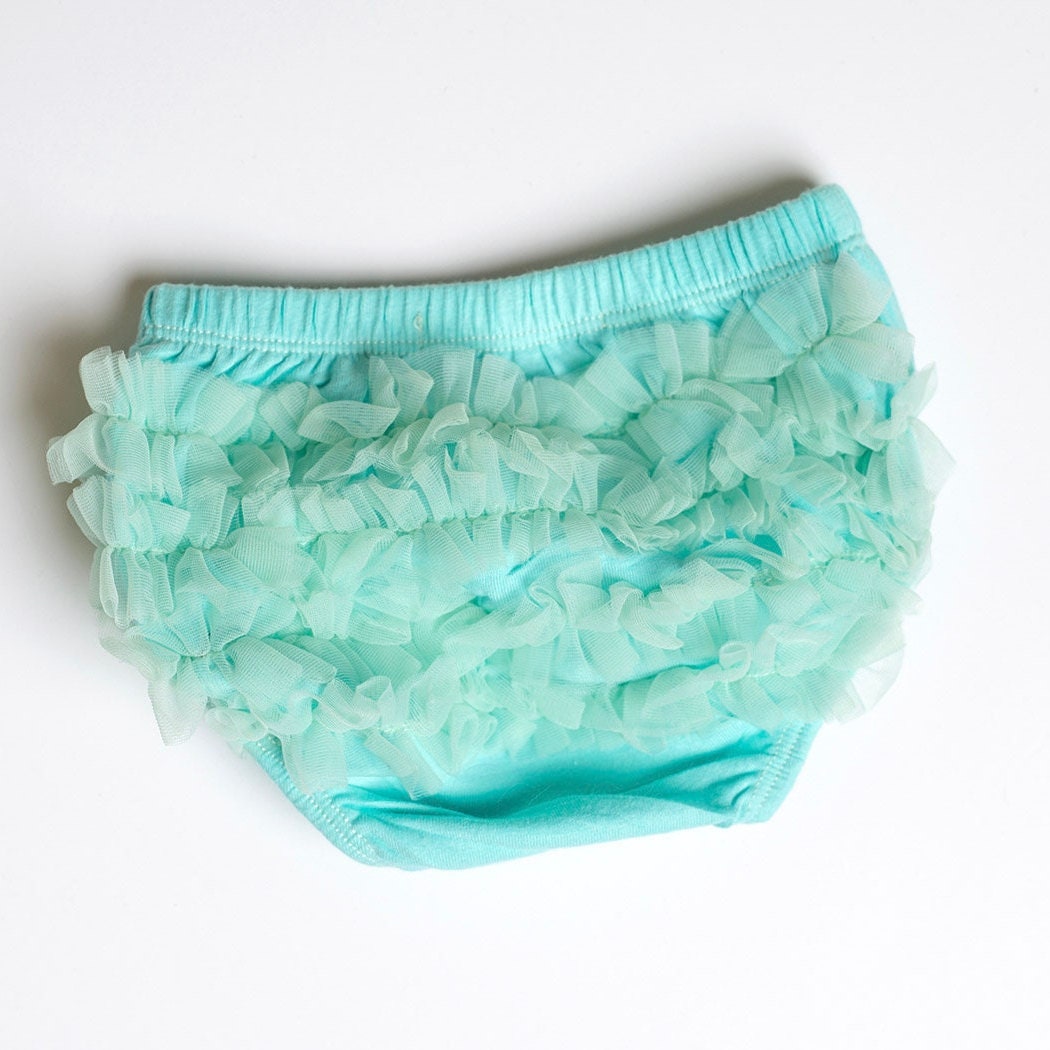 Blue Green Short Sheer Ruffled Baby Bloomer - Aqua Blue