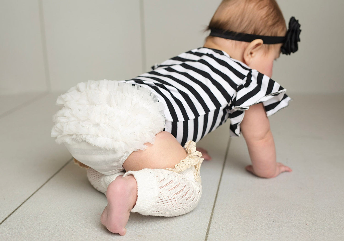 White Short Sheer Ruffled Baby Bloomer