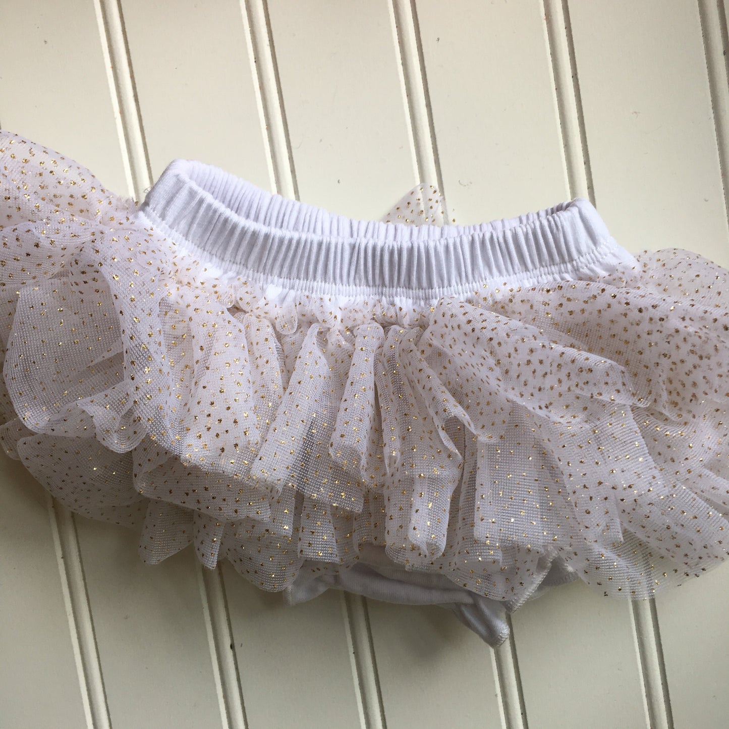 White with Gold Glitter Tutu Bloomer All Around Ruffled Bloomer