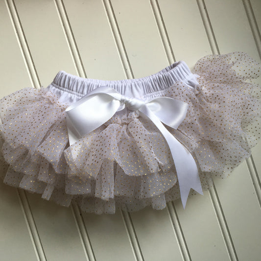 White with Gold Glitter Tutu Bloomer All Around Ruffled Bloomer