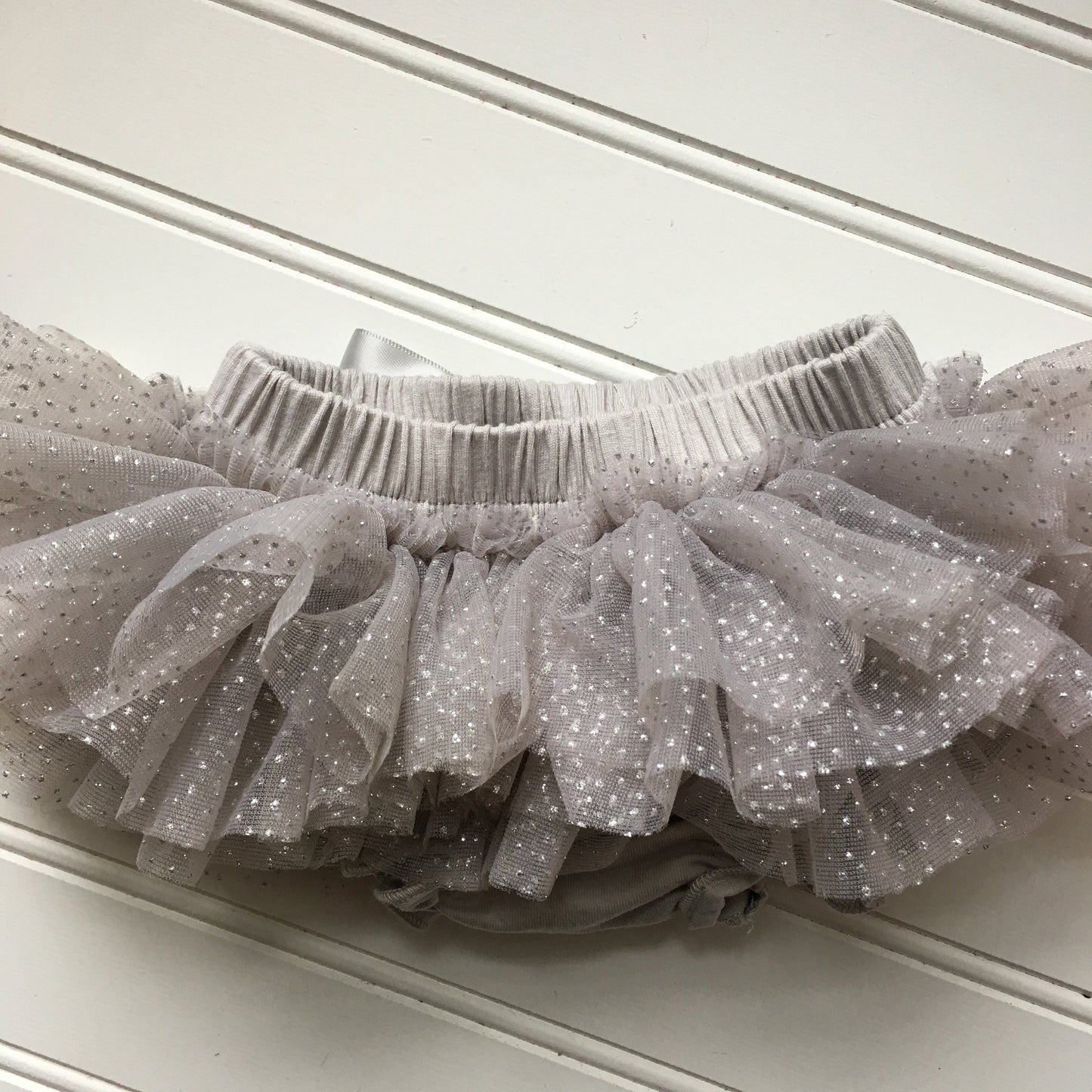 Light Gray and Silver Glitter Tutu Bloomer All Around Ruffled Bloomer