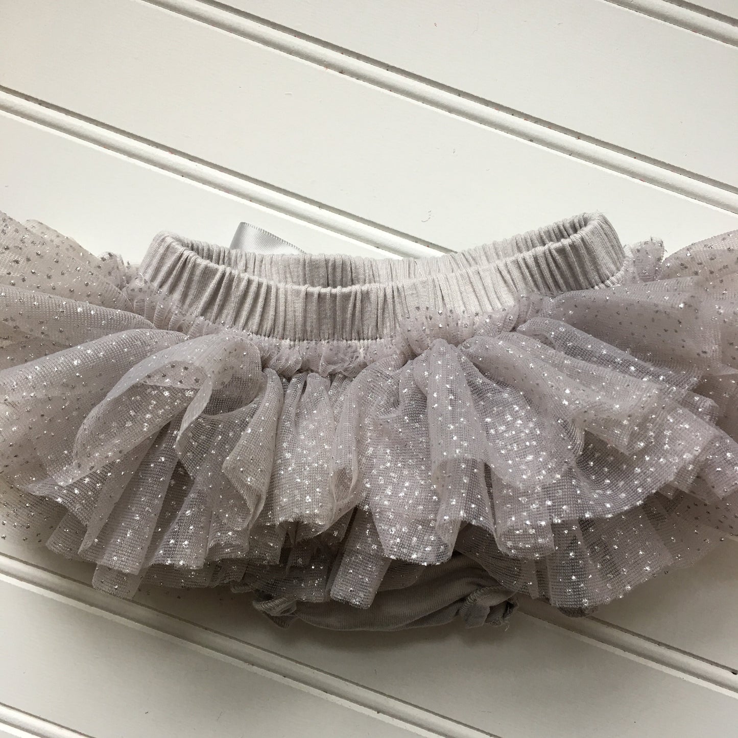 Light Gray and Silver Glitter Tutu Bloomer All Around Ruffled Bloomer