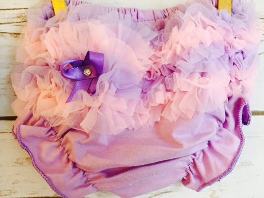 Purple and Pink Short Ruffled Back Baby Bloomer