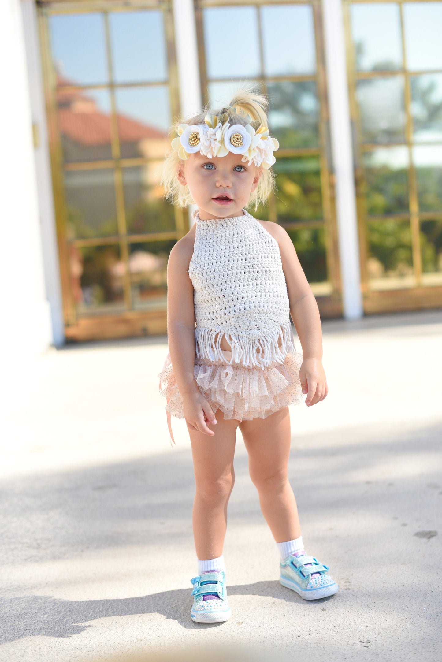 Peach with Gold Glitter Tutu Bloomer All Around Ruffled Bloomer