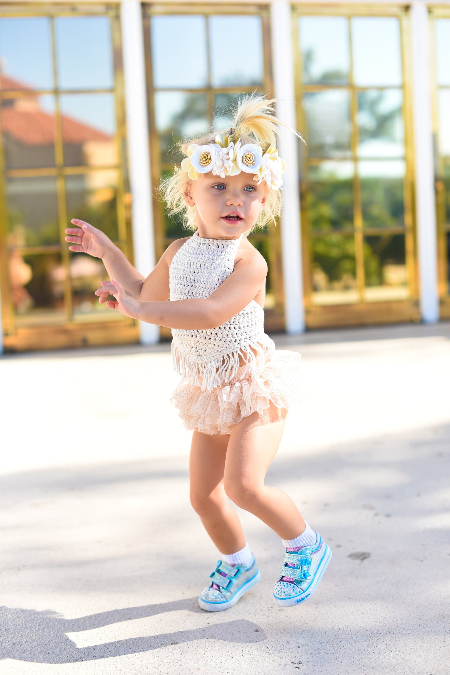 Peach with Gold Glitter Tutu Bloomer All Around Ruffled Bloomer