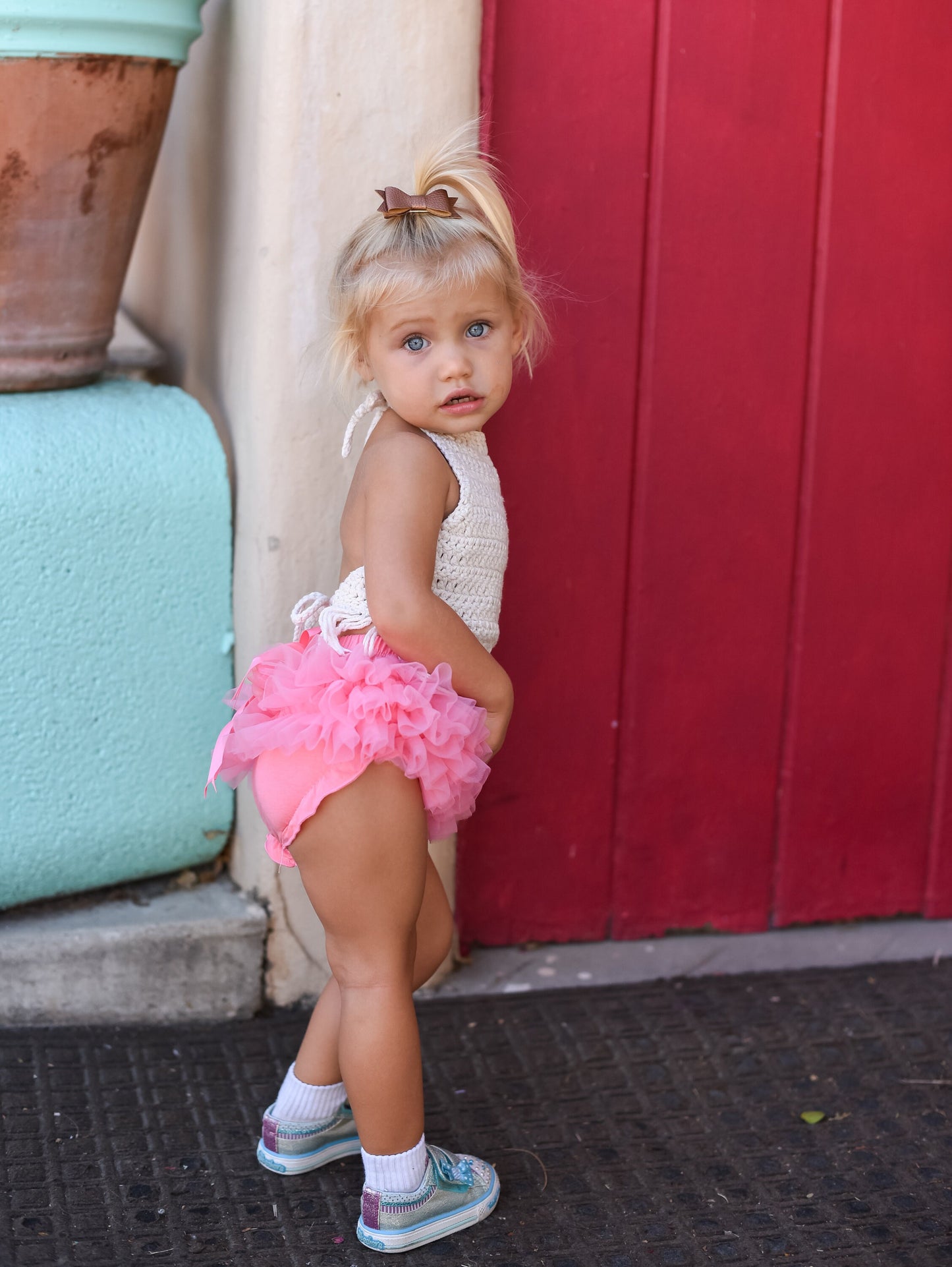 Pink Coral Tutu Bloomer Front and Back Ruffled Bloomer