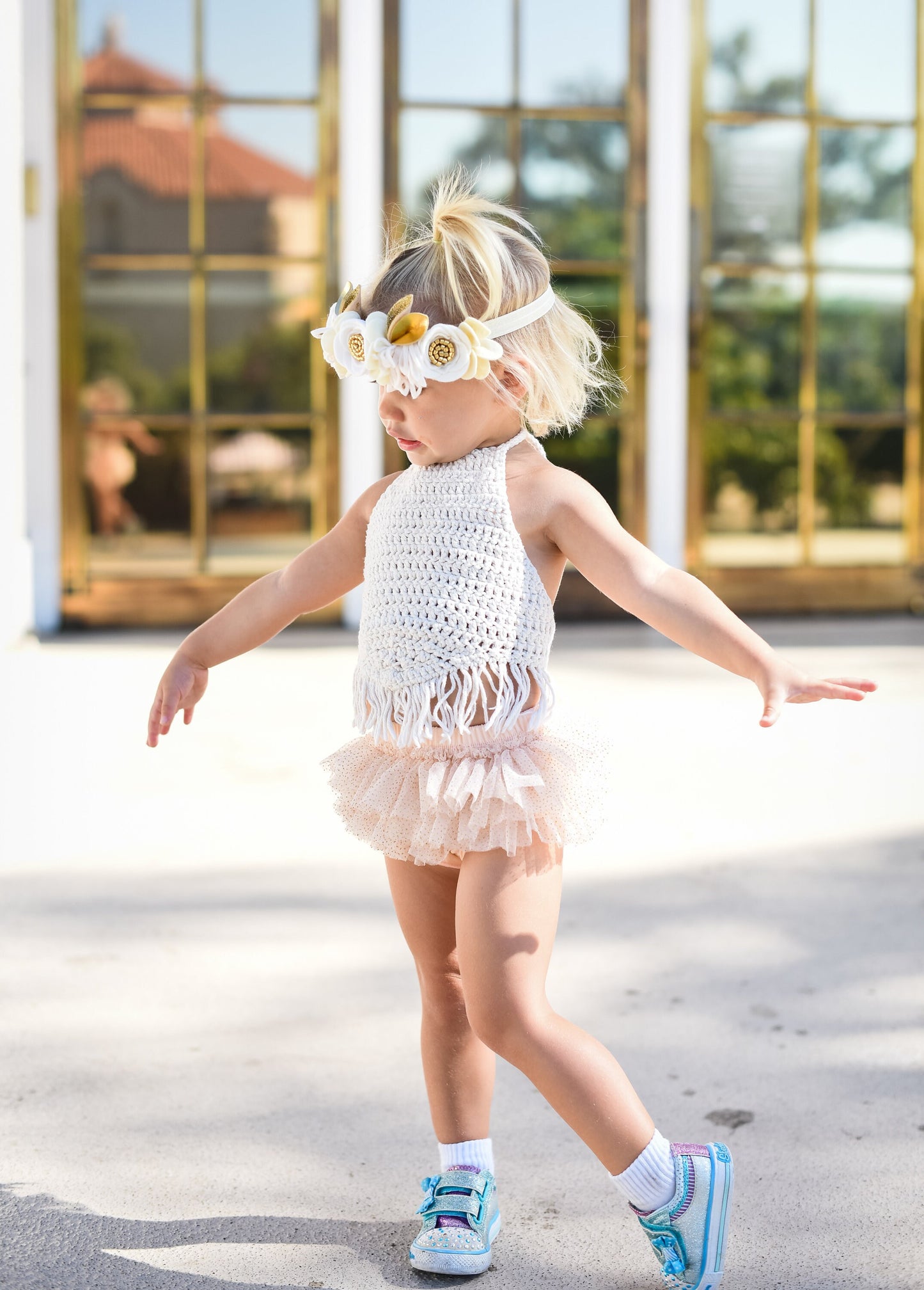 Peach with Gold Glitter Tutu Bloomer All Around Ruffled Bloomer