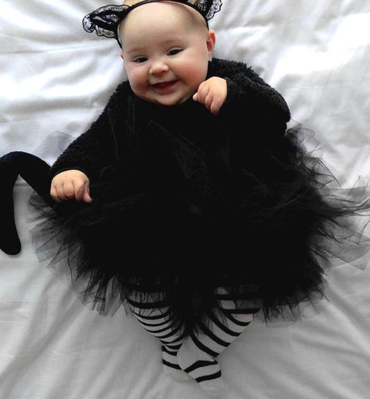 Toddler Cat Costume Black Fluffy Tutu with Black Tail for Costume, Baby Toddler Tutu Halloween Costume Tutu Baby Toddler. Quality Sewn Tutu